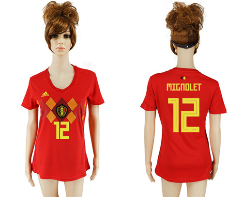 Belgium 12 MIGNOLET Home Women 2018 FIFA World Cup Soccer Jersey