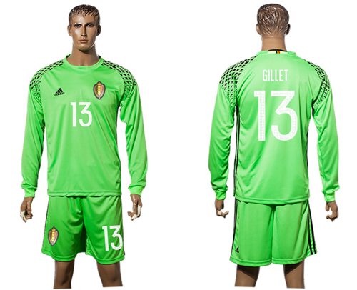 Belgium 13 Gillet Green Goalkeeper Long Sleeves Soccer Country Jersey