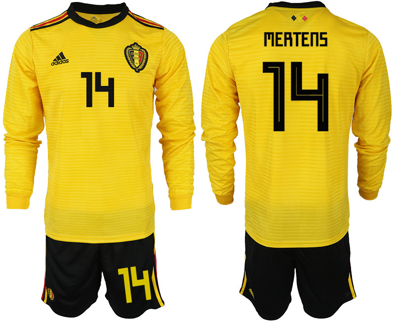 Belgium 14 MERTENS Away 2018 FIFA World Cup Long Sleeve Soccer Jersey