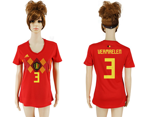 Belgium 3 VERMAELEN Home Women 2018 FIFA World Cup Soccer Jersey