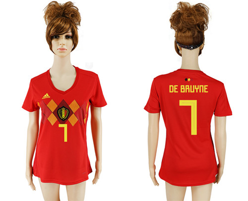 Belgium 7 DE BRUYNE Home Women 2018 FIFA World Cup Soccer Jersey