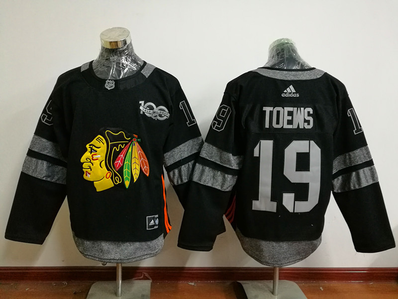 Blackhawks 19 Jonathan Toews Black 1917 2017 100th Anniversary Jersey