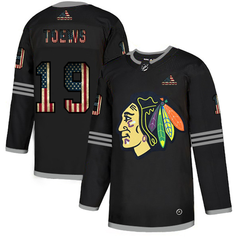 Blackhawks 19 Jonathan Toews Black USA Flag Fashion Adidas Jersey