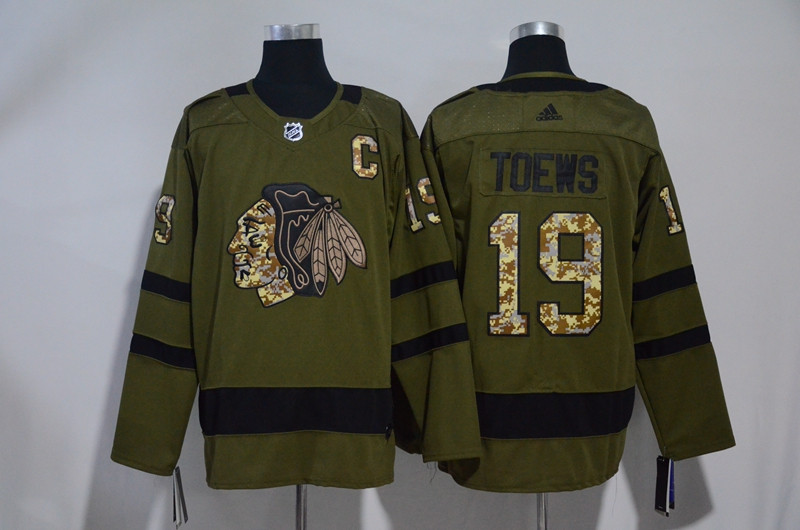 Blackhawks 19 Jonathan Toews Olive  Jersey