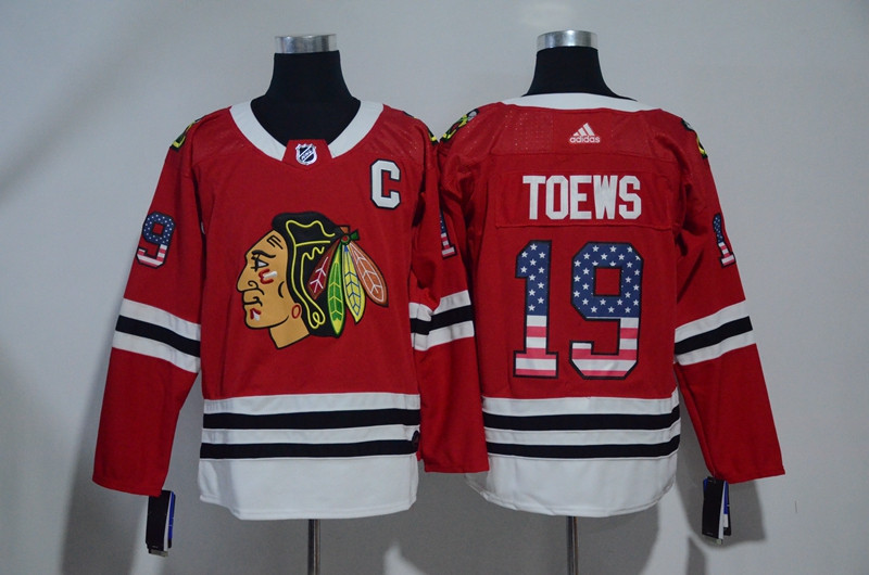 Blackhawks 19 Jonathan Toews Red USA Flag  Jersey