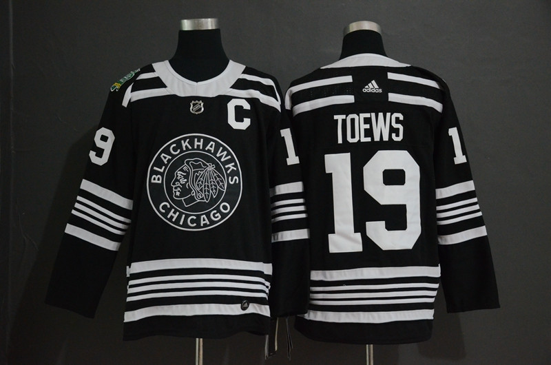 Blackhawks 19 Jonthan Toews Black 2019 Winter Classic  Jersey