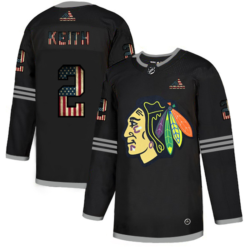 Blackhawks 2 Duncan Keith Black USA Flag Fashion Adidas Jersey