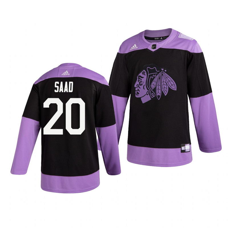 Blackhawks 20 Brandon Saad Black Purple Hockey Fights Cancer Adidas Jersey