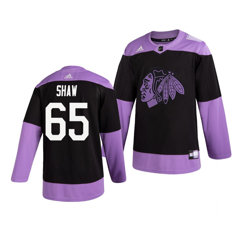 Blackhawks 65 Andrew Shaw Black Purple Hockey Fights Cancer Adidas Jersey