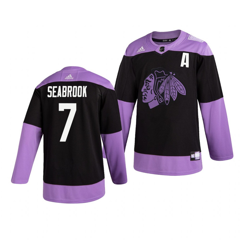 Blackhawks 7 Brent Seabrook Black Purple Hockey Fights Cancer Adidas Jersey
