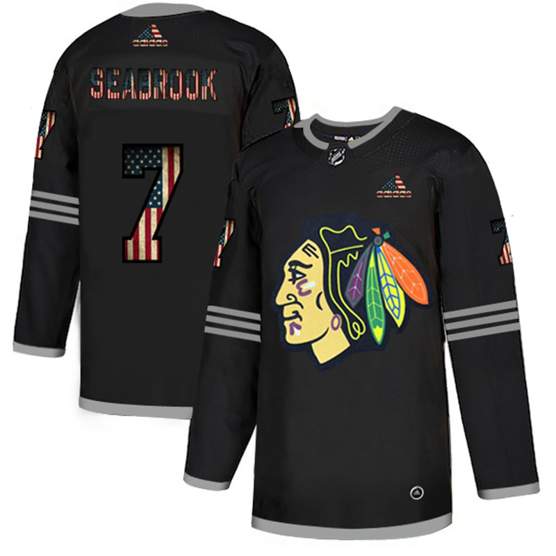 Blackhawks 7 Brent Seabrook Black USA Flag Fashion Adidas Jersey