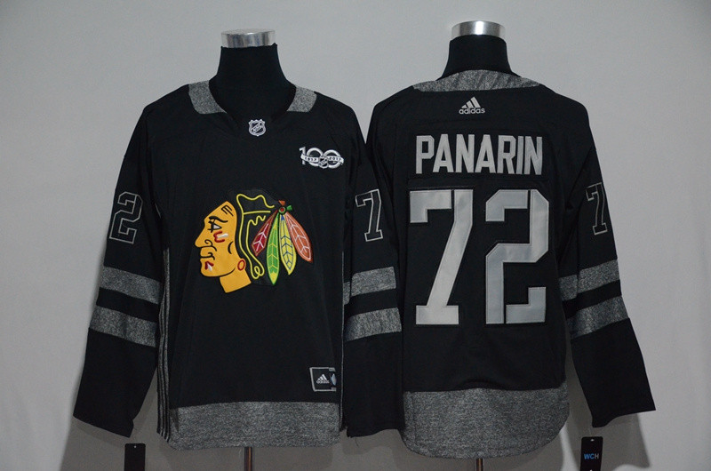 Blackhawks 72 Artemi Panarin Black 100th Anniversary Season Jersey