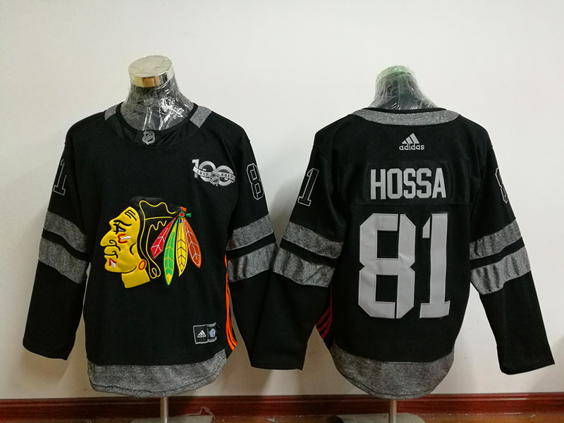 Blackhawks 81 Marian Hossa Black 1917 2017 100th Anniversary Jersey