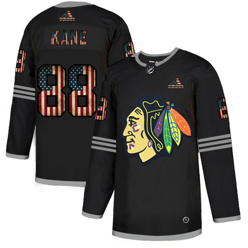 Blackhawks 88 Patrick Kane Black USA Flag Fashion Adidas Jersey