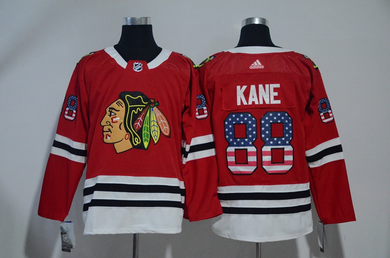 Blackhawks 88 Patrick Kane Red USA Flag  Jersey