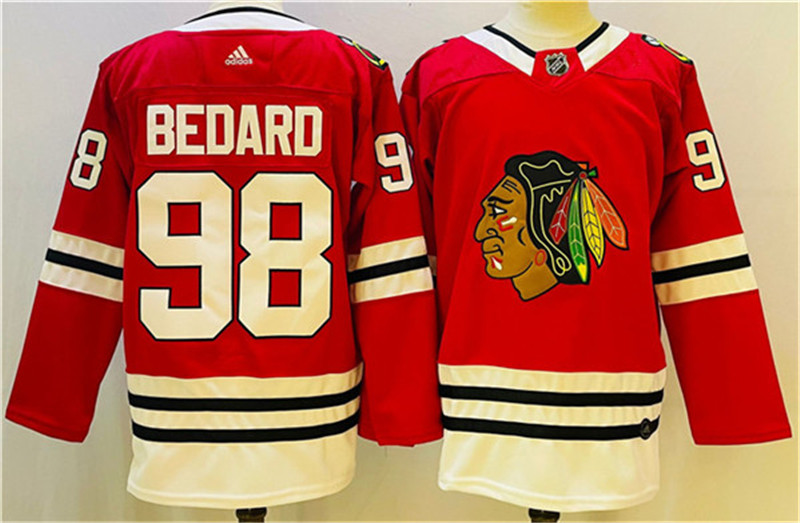 Blackhawks 98 Connor Bedard Red Adidas Jersey