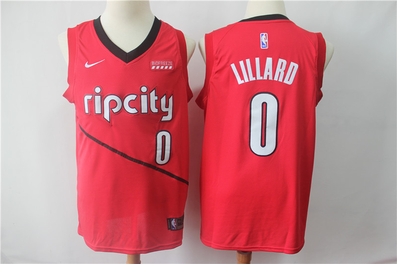 Blazers 0 Damian Lillard Red 2018 19 Earned Edition  Swingman Jersey