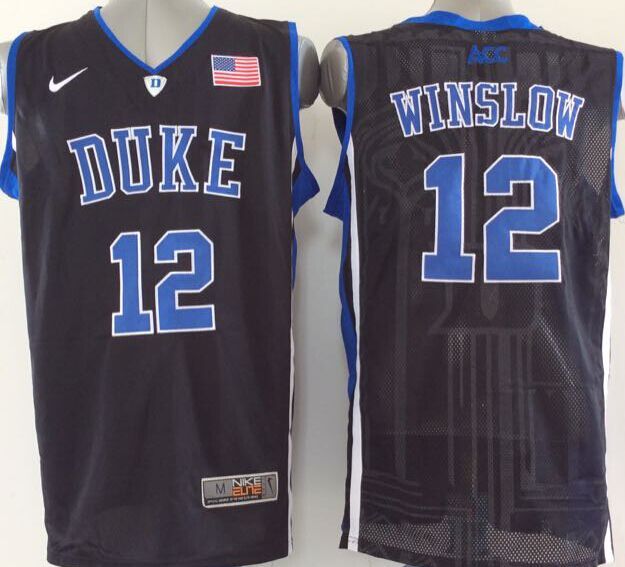 Blue Devils 12 Justise Winslow Black Basketball Elite V Neck Stitched NCAA Jersey