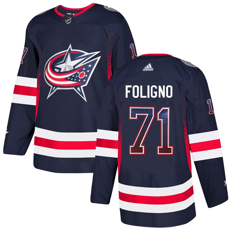 Blue Jackets 71 Nick Foligno Navy Drift Fashion  Jersey