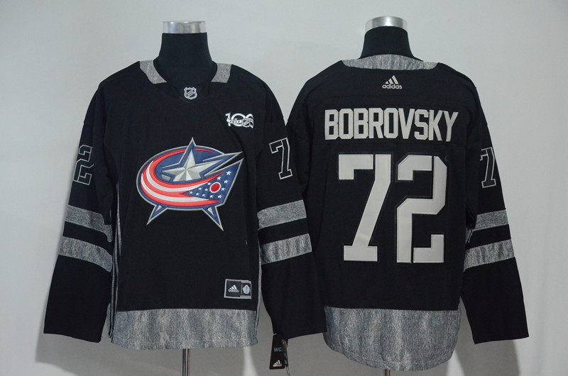 Blue Jackets 72 Sergei Bobrovsky Black 1917 2017 100th Anniversary  Jersey