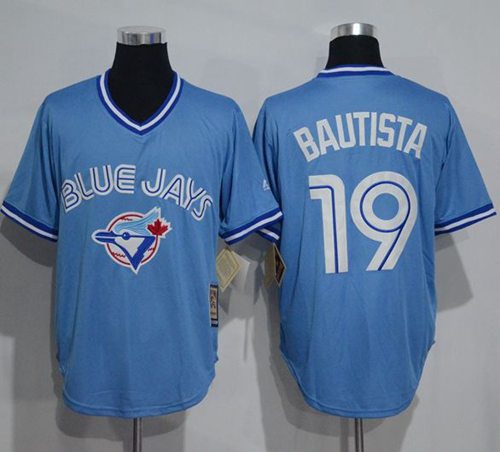 Blue Jays 19 Jose Bautista Light Blue Cooperstown Throwback Stitched MLB Jersey