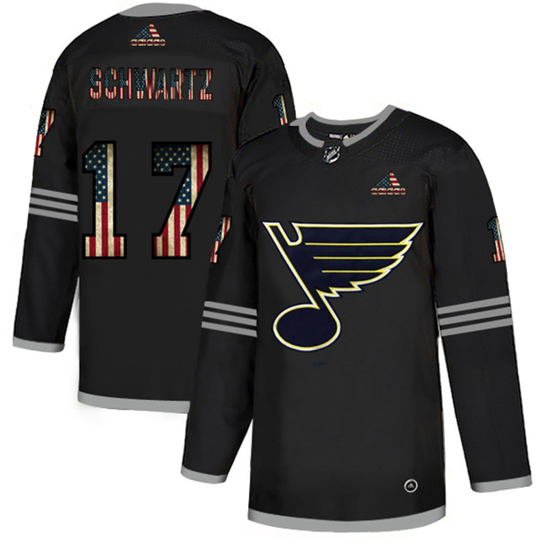 Blues 17 Jaden Schwartz Black USA Flag Fashion Adidas Jersey