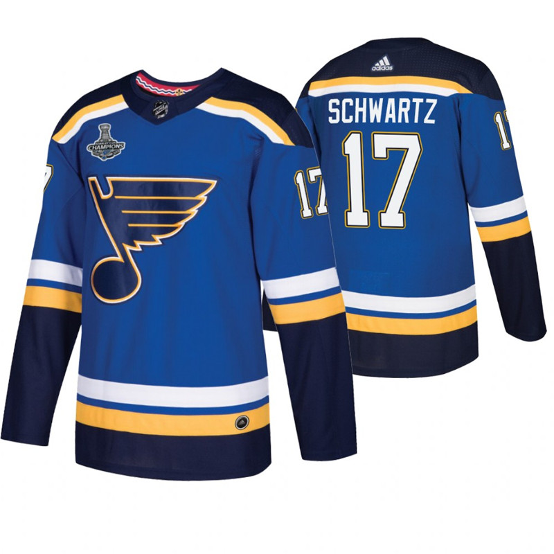 Blues 17 Jaden Schwartz Blue 2019 Stanley Cup Champions Adidas Jersey