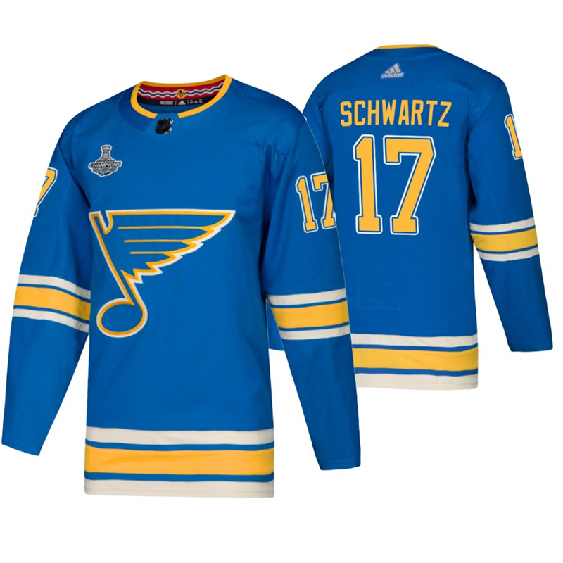 Blues 17 Jaden Schwartz Blue Alternate 2019 Stanley Cup Champions Adidas Jersey