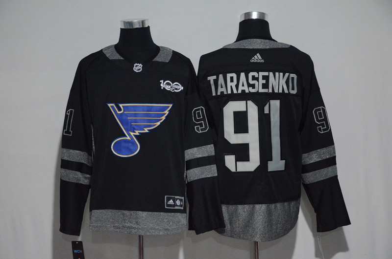 Blues 91 Vladimir Tarasenko Black 100th Anniversary Season Jersey