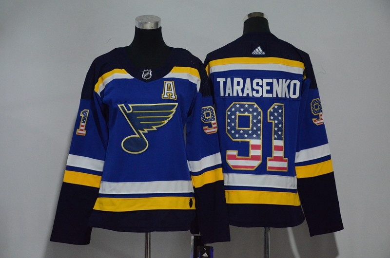 Blues 91 Vladimir Tarasenko Blue Women USA Flag  Jersey