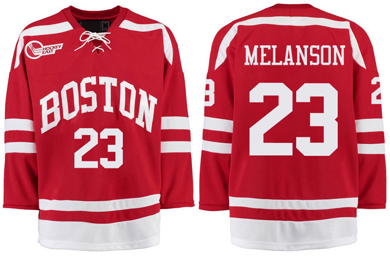 Boston University Terriers BU 23 Drew Melanson Red Stitched Hockey Jersey