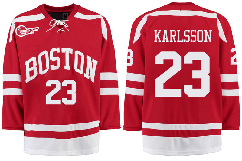 Boston University Terriers BU 23 Jakob Forsbacka Karlsson Red Stitched Hockey Jersey