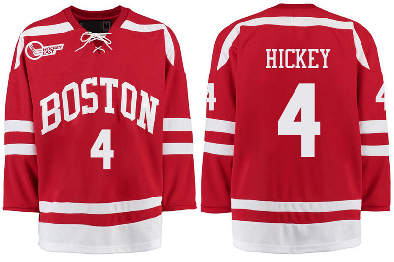 Boston University Terriers BU 4 Brandon Hickey Red Stitched Hockey Jersey