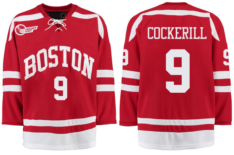 Boston University Terriers BU 9 Logan Cockerill Red Stitched Hockey Jersey