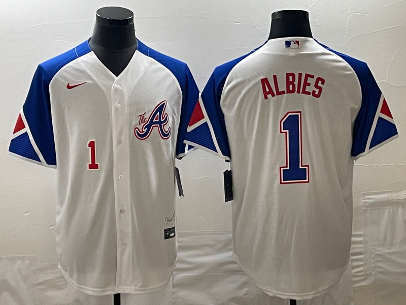 Braves 1 Ozzie Albies White Nike 2023 City Connect Cool Base Jerseys