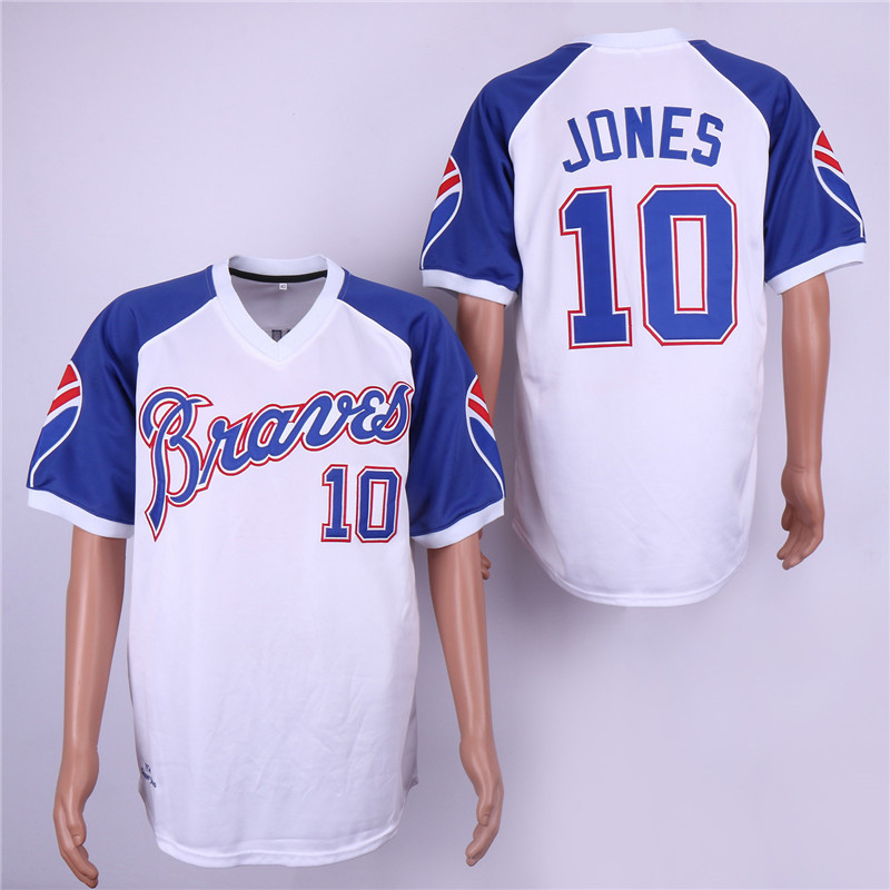 Braves 10 Chipper Jones White Throwback Jersey