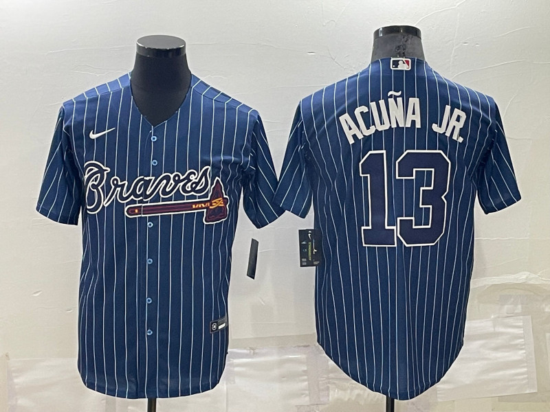 Braves 13 Ronald Acuna Jr. Blue Nike Throwback Cool Base Jersey