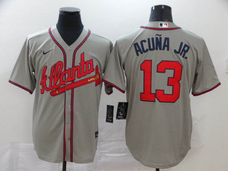 Braves 13 Ronald Acuna Jr. Gray 2020 Nike Cool Base Jersey