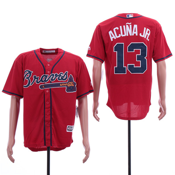 Braves 13 Ronald Acuna Jr. Scarlet 2019 Cool Base Jersey