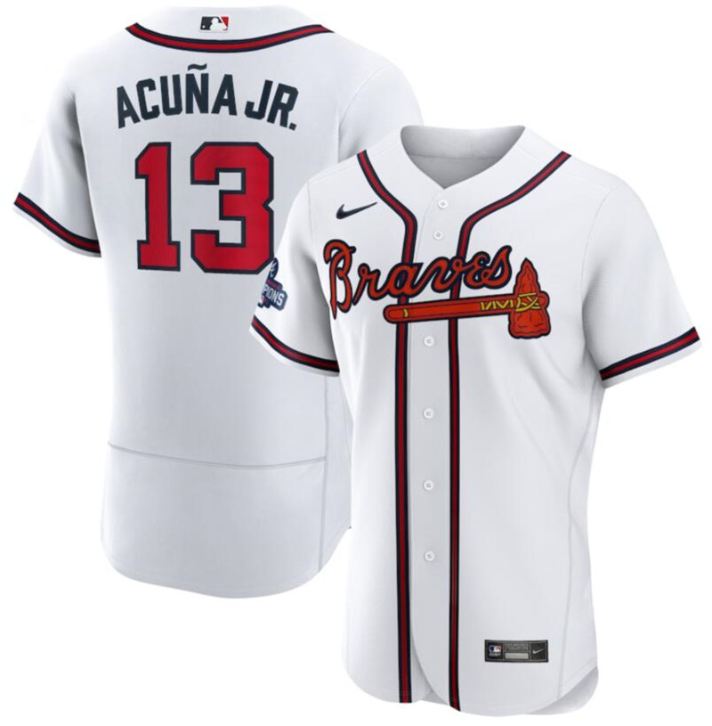 Braves 13 Ronald Acuna Jr. White Nike 2021 World Series Champions Flexbase Jersey