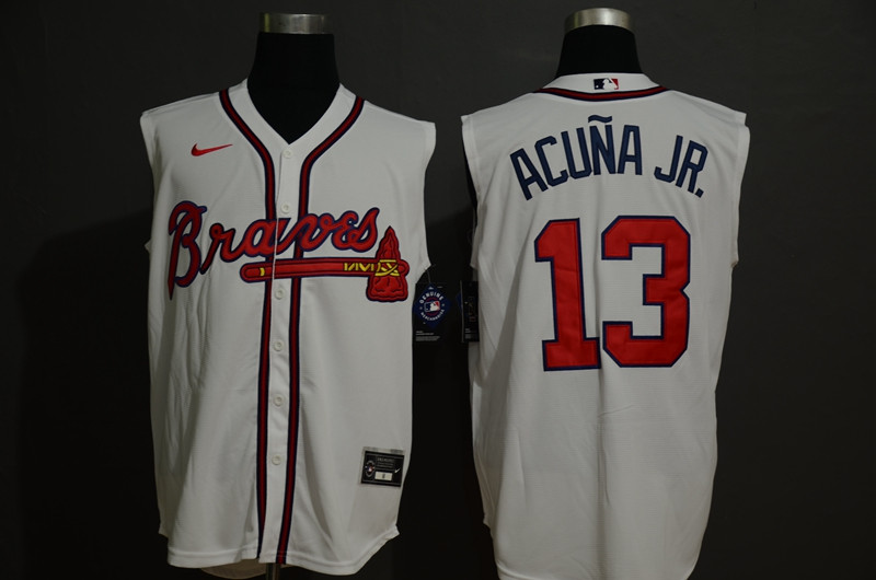 Braves 13 Ronald Acuna Jr. White Nike Cool Base Sleeveless Jersey