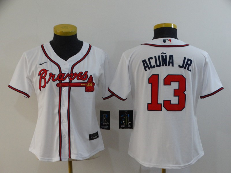 Braves 13 Ronald Acuna Jr. White Women 2020 Nike Cool Base Jersey