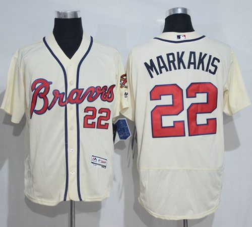 Braves 22 Nick Markakis Cream Flexbase Authentic Collection Stitched MLB Jersey