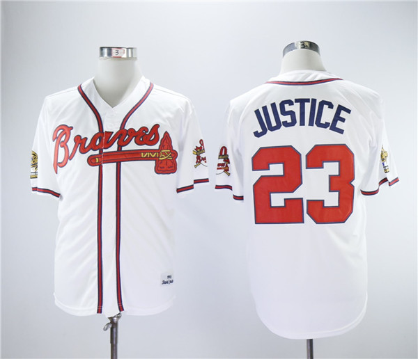 Braves 23 David Justice White 1993 Throwback Jersey