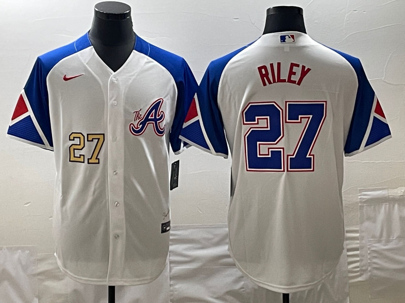 Braves 27 Austin Riley White Nike 2023 City Connect Cool Base Jersey