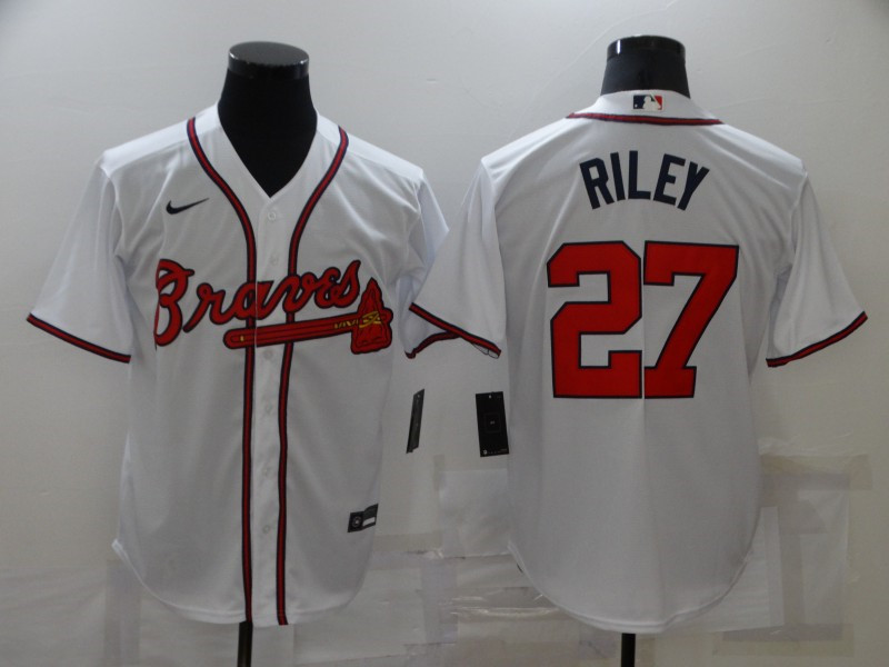 Braves 27 Austin Riley White Nike Cool Base Jersey