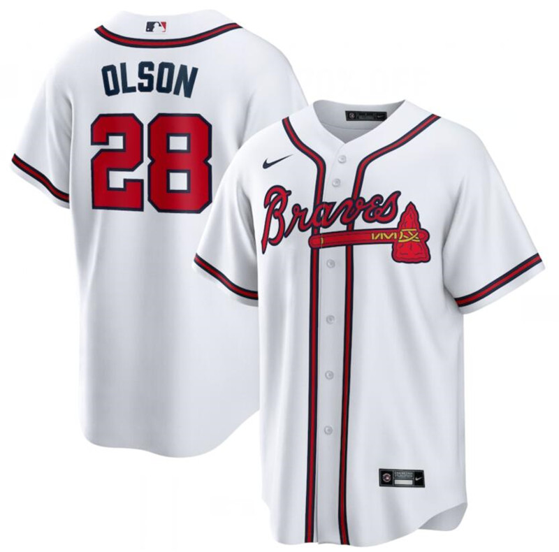 Braves 28 Matt Olson White Nike Cool Base Jersey