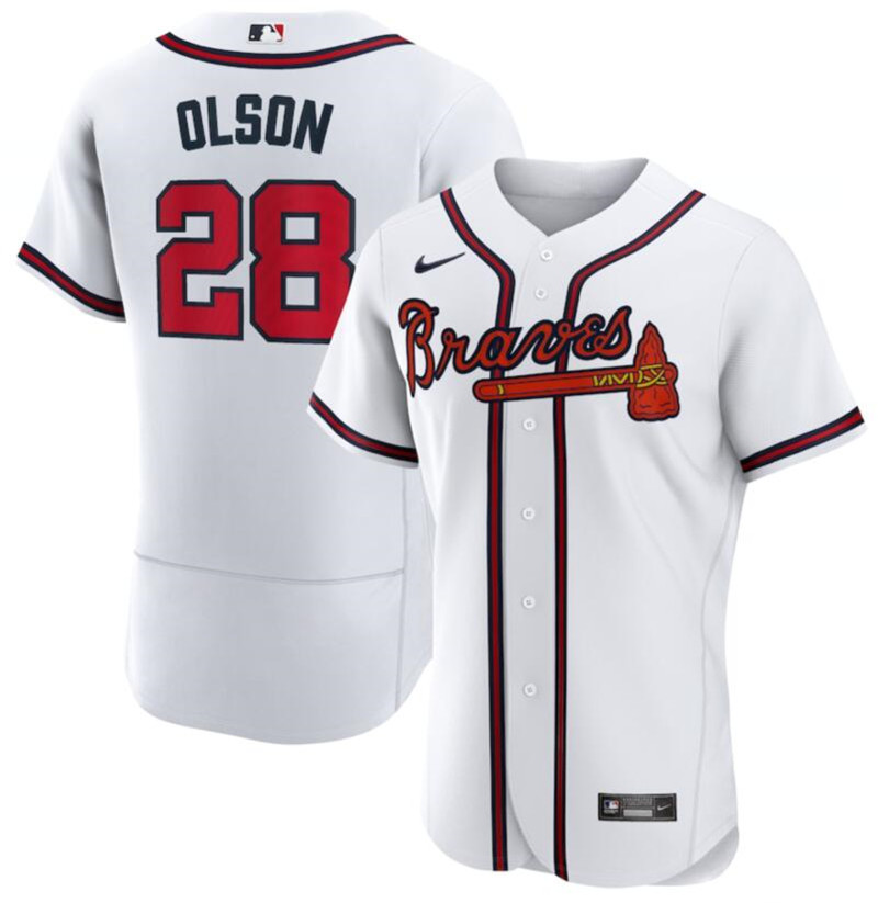 Braves 28 Matt Olson White Nike Flexbase Jersey