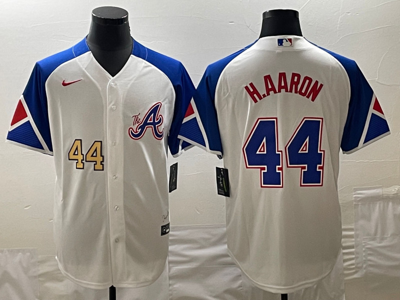 Braves 44 Hank Aaron White Nike 2023 City Connect Cool Base Jerseys