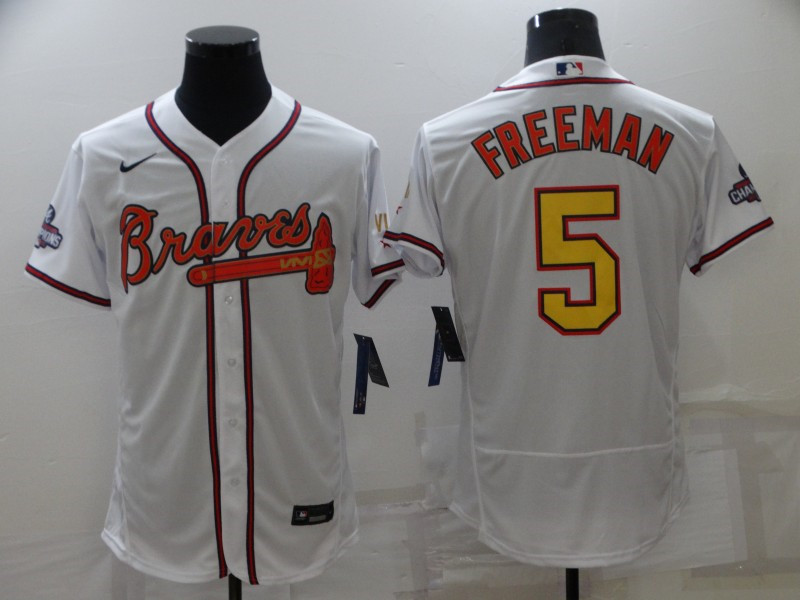 Braves 5 Freddie Freeman White 2022 Gold Program Flexbase Jersey